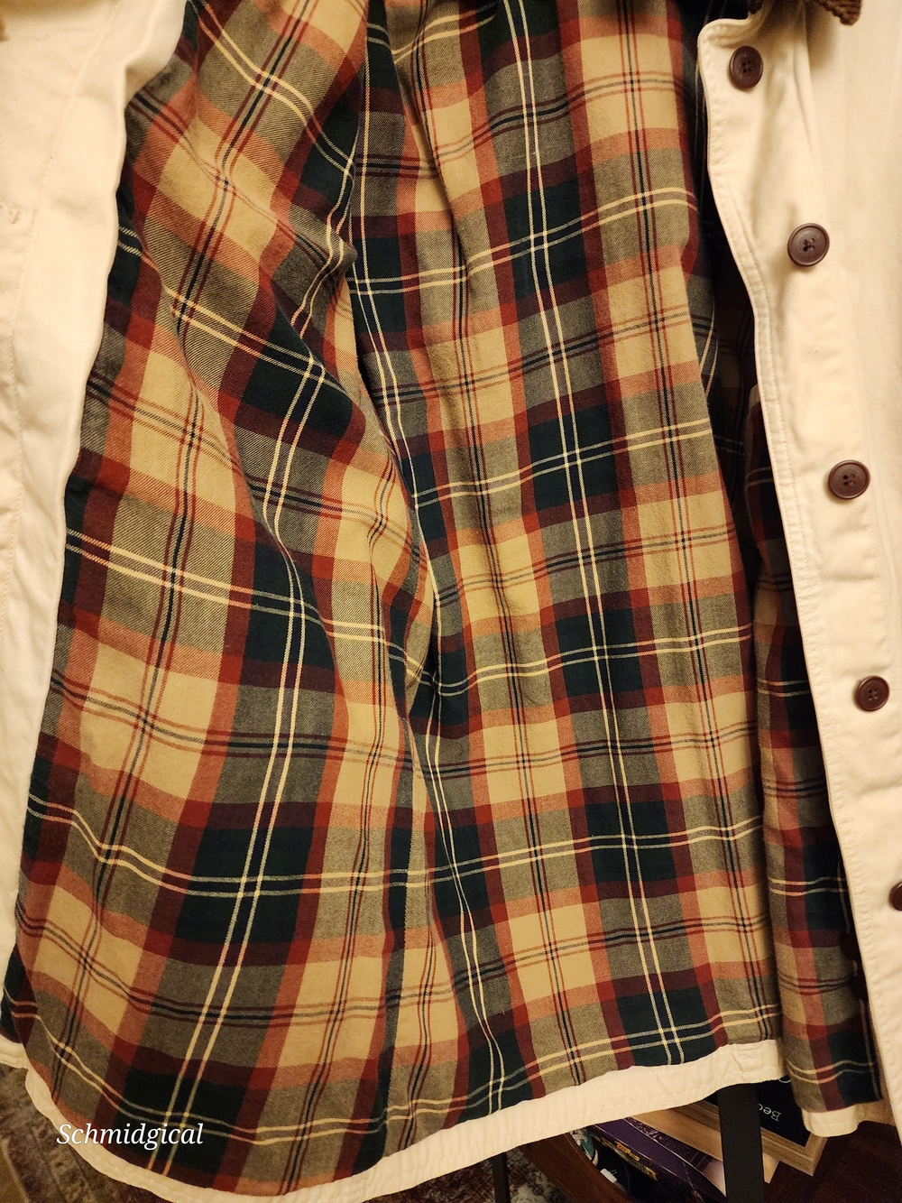 Vintage Lands' End Women's Cream Barn Chore Jacket with Brown Corduroy Collar - Picture 5 of 7
